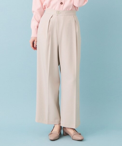 フロントラップ風ハイウエストワイド【洗濯機OK/イージーアイロン/ストレッチ】