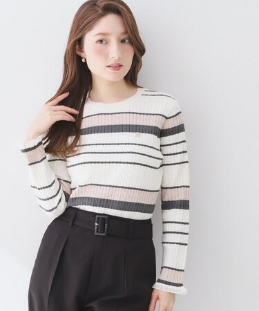 ランダムボーダーケーブルニット【洗濯機OK/坑ピル】