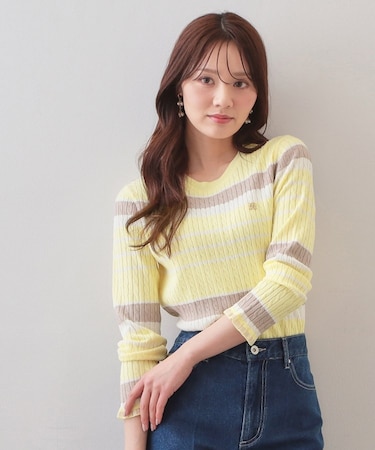 ランダムボーダーケーブルニット【洗濯機OK/坑ピル】