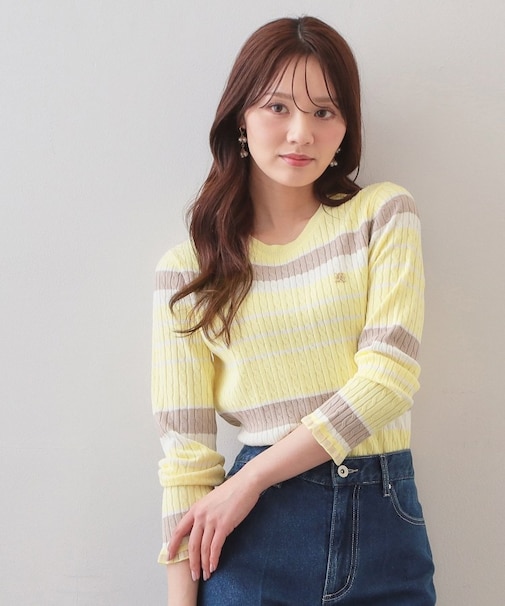 ランダムボーダーケーブルニット【洗濯機OK/坑ピル】