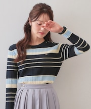 ランダムボーダーケーブルニット【洗濯機OK/坑ピル】