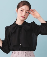 オーガンシアーリボンフリルブラウス【洗濯機OK/イージーアイロン】