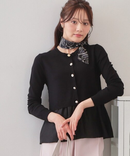 ペプラムレイヤード多釦カーディガン【洗濯機OK】