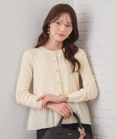 ペプラムレイヤード多釦カーディガン【洗濯機OK】