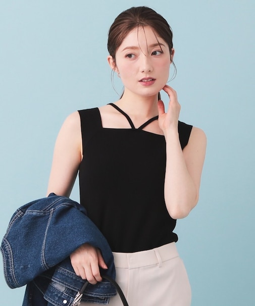 2Wayスクエアネックニットタンク【洗濯機OK/坑ピル】