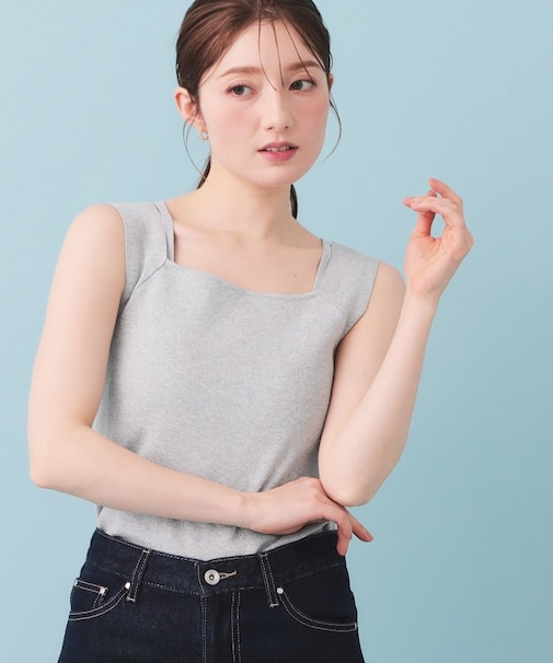 2Wayスクエアネックニットタンク【洗濯機OK/坑ピル】