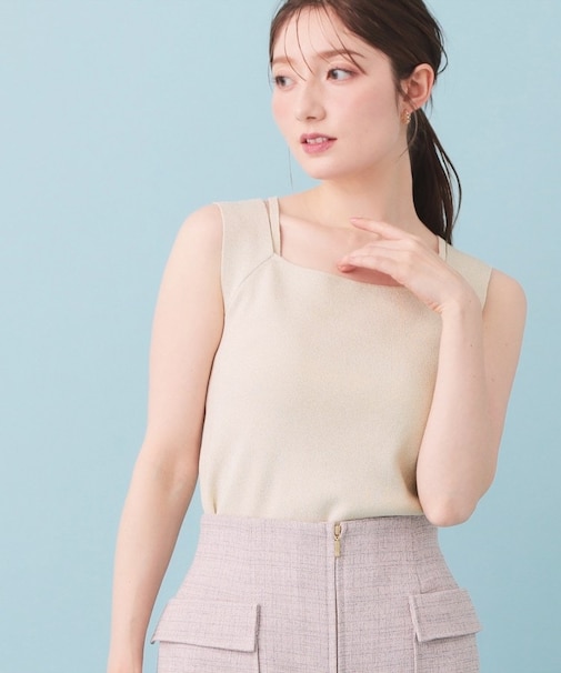 2Wayスクエアネックニットタンク【洗濯機OK/坑ピル】