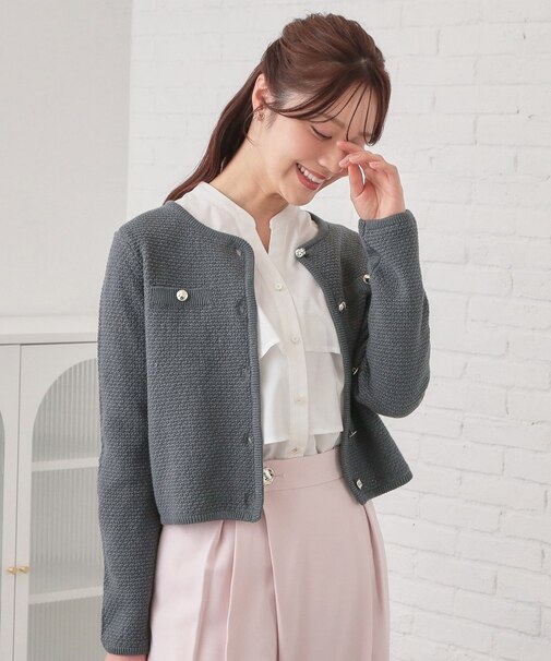 ラメリリーボクシーショートカーディガン【洗濯機OK】