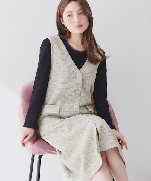 サマーツイード前開きジャンスカ【洗濯機OK/イージーアイロン】