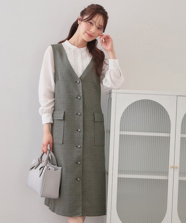 サマーツイード前開きジャンスカ【洗濯機OK/イージーアイロン】