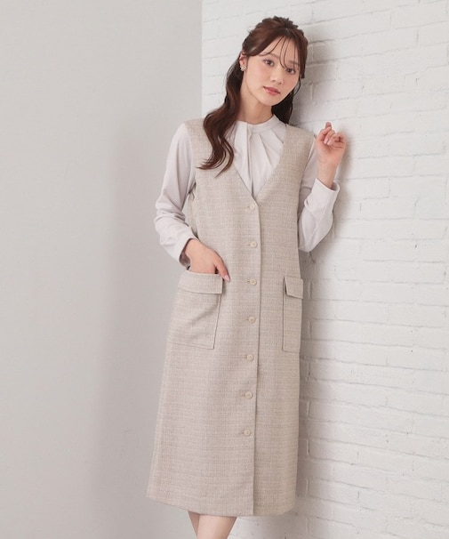 サマーツイード前開きジャンスカ【洗濯機OK/イージーアイロン】