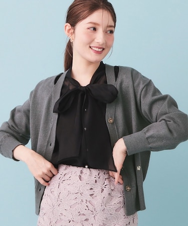 ラメリリースリットVネックカーディガン【洗濯機OK】