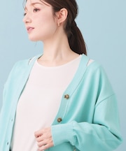 ラメリリースリットVネックカーディガン【洗濯機OK】