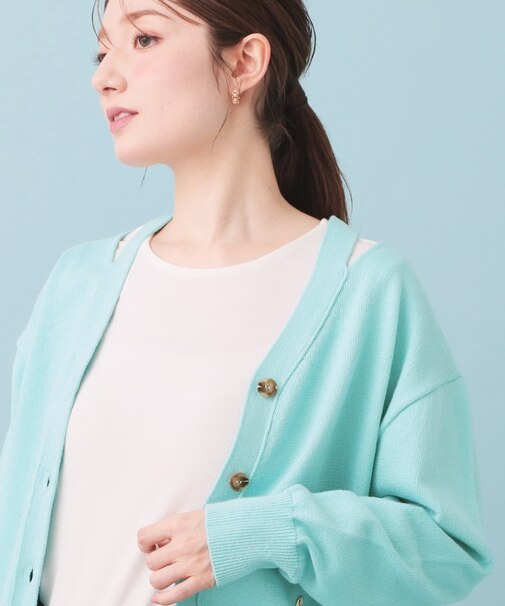 ラメリリースリットVネックカーディガン【洗濯機OK】