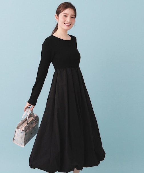 ドッキングバルーンロングフレアワンピース【洗濯機OK】