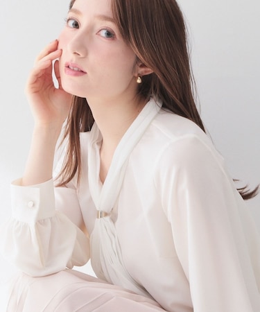 プリーツボウタイジョーゼットブラウス【洗濯機OK/イージーアイロン/防シワ】