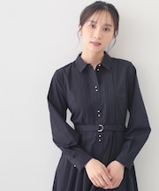 ベルト付きタックシャツワンピース【洗濯機OK・イージーアイロン】