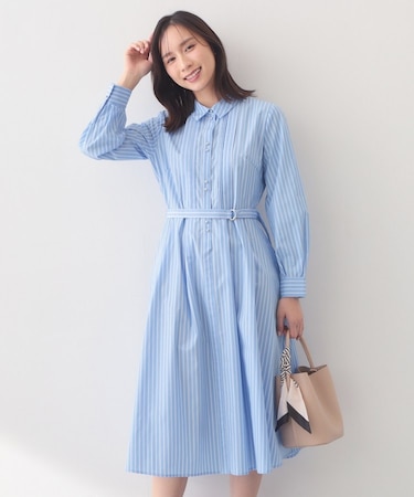 ベルト付きタックシャツワンピース【洗濯機OK・イージーアイロン】