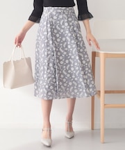 麻調花柄ジャカードフレアスカート【ハンドウォッシャブル】