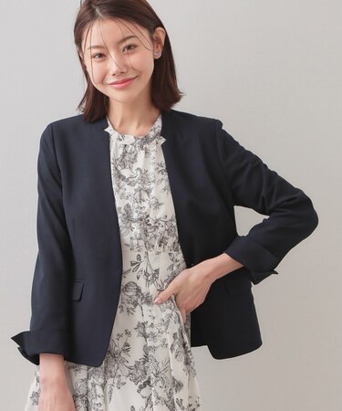 ノーカラージャケット/セットアップ対応可【洗える/接触冷感/吸水速乾/防シワ/ストレッチ】