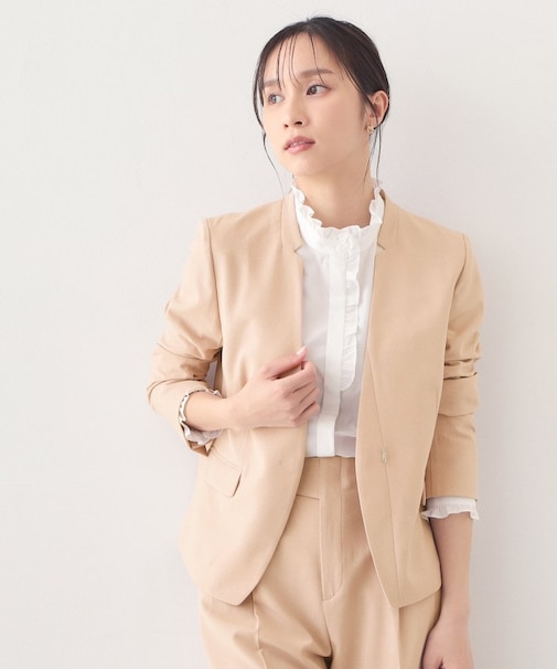 ノーカラージャケット/セットアップ対応可【洗える/接触冷感/吸水速乾/防シワ/ストレッチ】