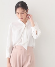 アシメドレープボウタイブラウス【洗濯機OK/イージーアイロン】