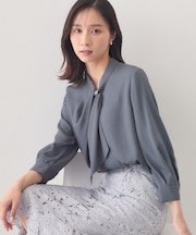 アシメドレープボウタイブラウス【洗濯機OK/イージーアイロン】