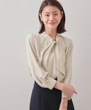 アシメドレープボウタイブラウス【洗濯機OK/イージーアイロン】
