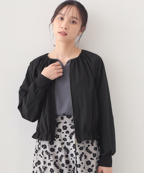 マイクロリサイクルポリエステルノーカラーブルゾン【洗濯機OK／接触冷感／防シワ】