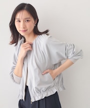 マイクロリサイクルポリエステルノーカラーブルゾン【洗濯機OK／接触冷感／防シワ】