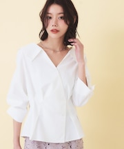 変形カシュクールタックシャツ【洗濯機OK／ストレッチ】