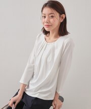 タックビジュー7分袖トップス【洗濯機可】
