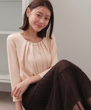 タックビジュー7分袖トップス【洗濯機可】