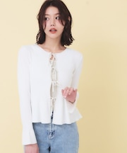 前後2wayラメトリムリボンカーディガン【洗濯機OK】