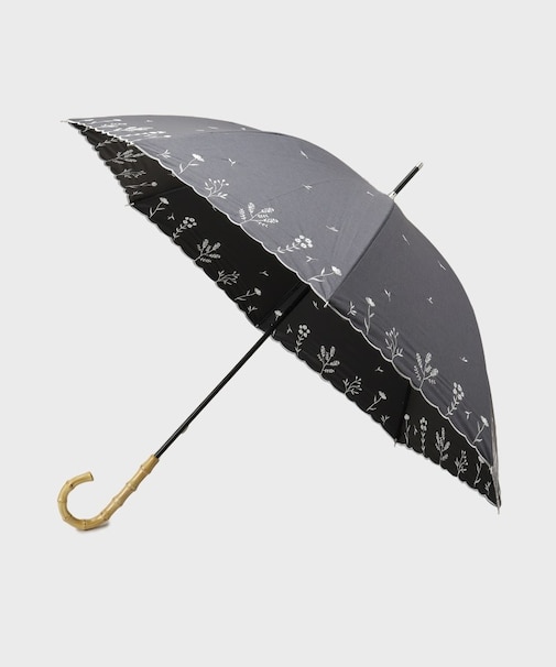 【晴雨兼用】バンブーハンドルフラワー刺繍長傘