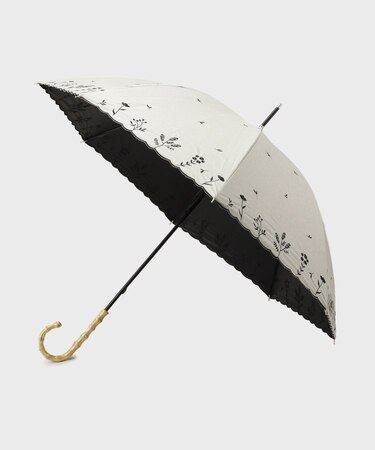【晴雨兼用】バンブーハンドルフラワー刺繍長傘