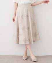 フラワーカットジャカードタックフレアスカート【洗濯機OK／イージーアイロン】
