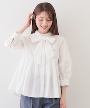 2WAYペプラムブラウス/ボウタイ取り外し可【洗濯機OK/イージーアイロン/防シワ】《XS～LL/8col》