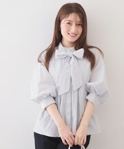 2WAYペプラムブラウス/ボウタイ取り外し可【洗濯機OK/イージーアイロン/防シワ】《XS～LL/8col》