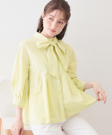 2WAYペプラムブラウス/ボウタイ取り外し可【洗濯機OK/イージーアイロン/防シワ】《XS～LL/8col》