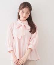 2WAYペプラムブラウス/ボウタイ取り外し可【洗濯機OK/イージーアイロン/防シワ】《XS～LL/8col》