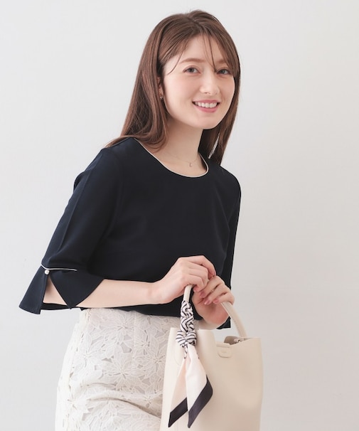 フレアスリーブバイカラートップス【洗濯機OK・接触冷感・UVケア】