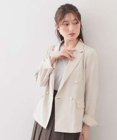 多機能ダブルブレストテーラードジャケット【洗濯機OK・接触冷感・吸水速乾・イージーアイロン・防シワ】