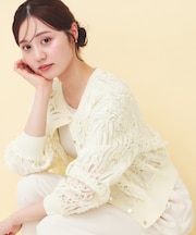 シアー幾何刺繍カーディガン【洗濯機OK】