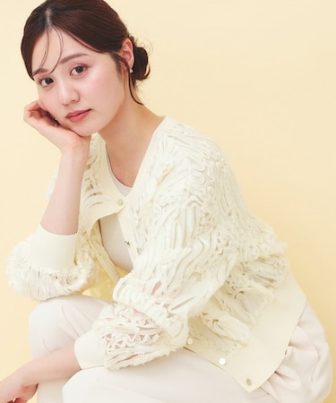 シアー幾何刺繍カーディガン【洗濯機OK】