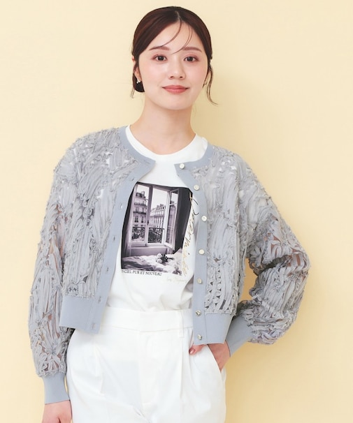 シアー幾何刺繍カーディガン【洗濯機OK】