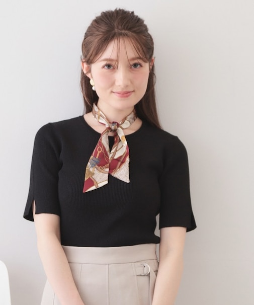 ラメリブ半袖ニット【洗濯機OK】