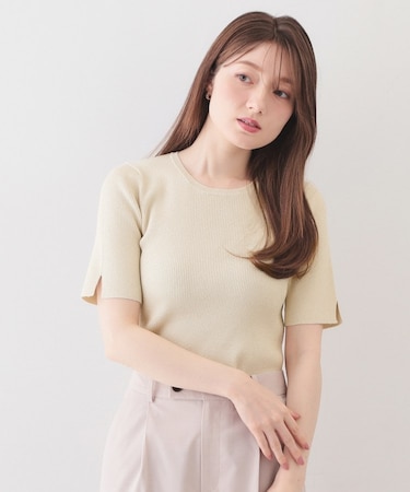 ラメリブ半袖ニット【洗濯機OK】