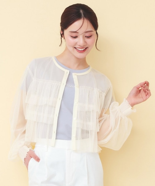 チュール3段フリルカーディガン【洗濯機OK】