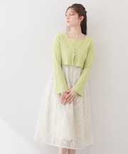 《ツインセット》カーディガン×ニットドッキングワンピース【洗濯機OK】